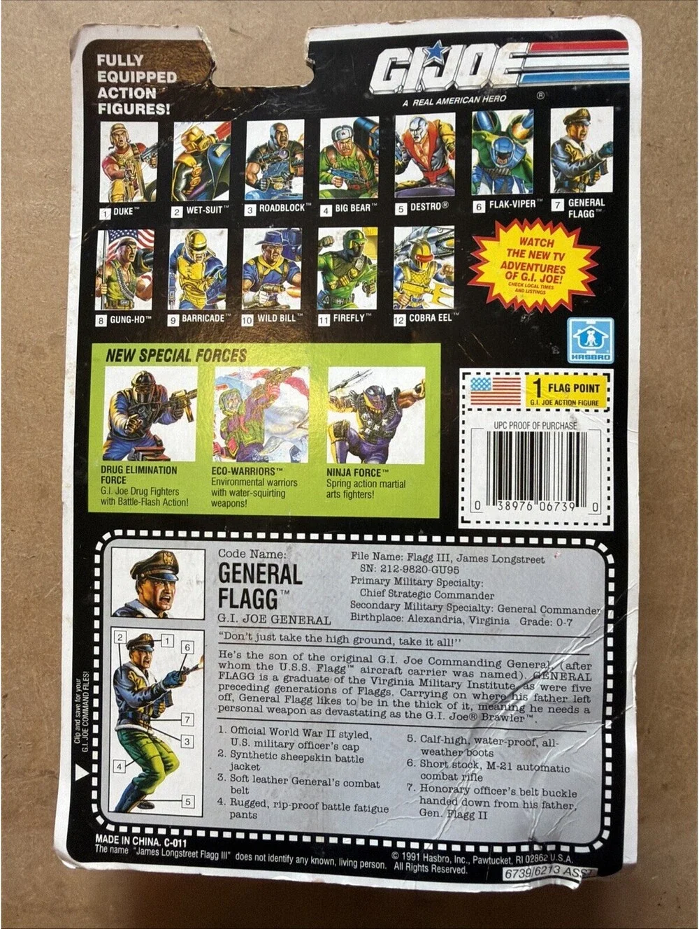 G.I. Joe General Flagg (v1) 1992 Action Figure NEW on Cut Card Vintage 90's ARAH
